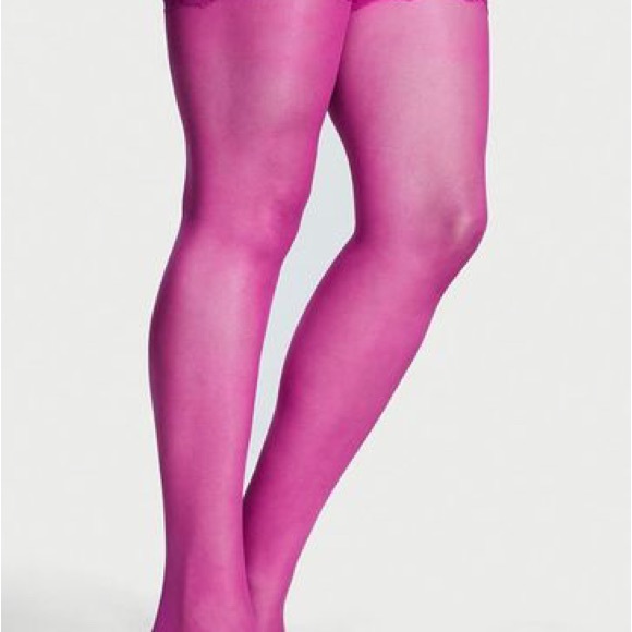 New Victoria’s Secret Lace Thigh Tights/ Magenta/Medium - Picture 4 of 6